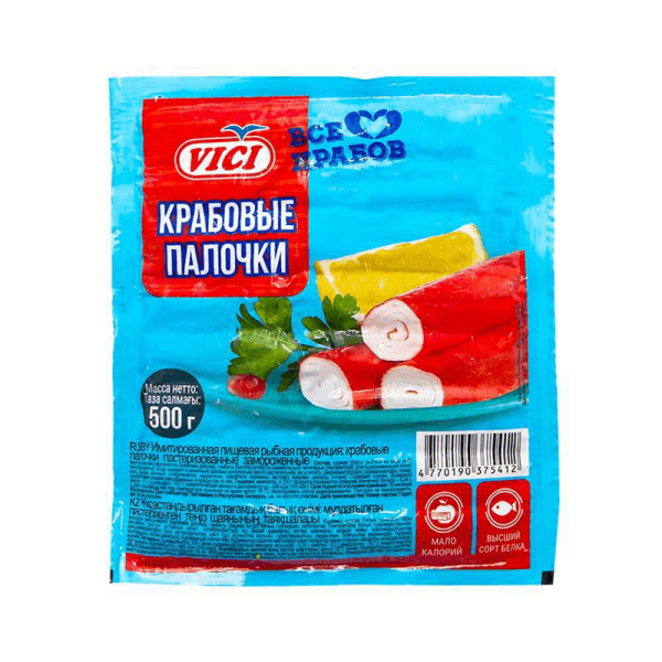 OCEAN FISH Frozen seafood Ծովախեցգետնի Վիչի ձողիկներ իմիտացյա սուրիմիի 0.500գ Անդակո