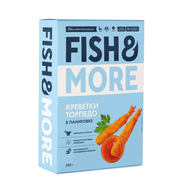 OCEAN FISH Semi-finished products Ծովախեցգետին վանամեյ Խմորապատ 21/25 Տորպեդո 1 կգ FISH$ MORE D 03